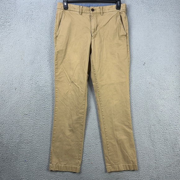 L.L. Bean Pants Khaki Men 33X34 Tan Standard Fit Flat Front Stretch Straight Leg